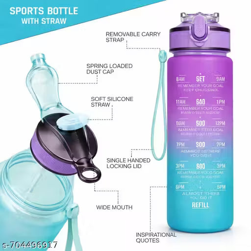 Motivational Time Marker Water Bottle 1L | BPA-Free Leak-Proof Sipper Bottle for Gym, Office, School & Travel