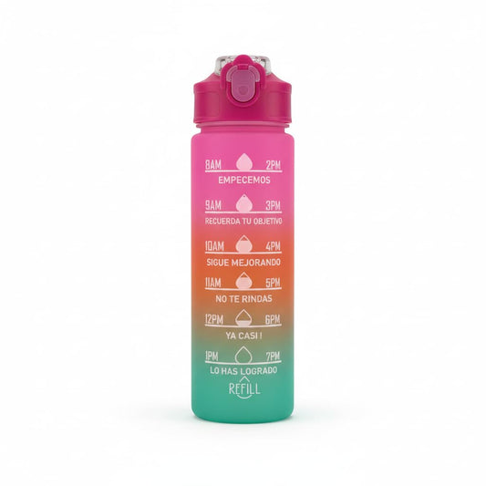 Motivational Water Bottle with Time Marker, Gradient Colour, Flip Straw Lid, Random Colour, Pack of 1
