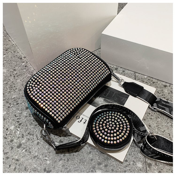 Diamond Studded Sling Bag for Women with Removable Coin Pouch | Stylish Broad Strap Crossbody Bag (8x2.5x5 Inch)