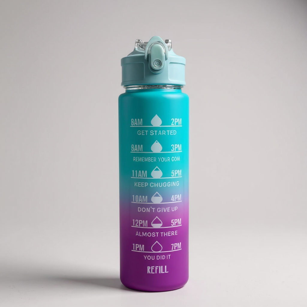 Motivational Time Marker Water Bottle 1L | BPA-Free Leak-Proof Sipper Bottle for Gym, Office, School & Travel
